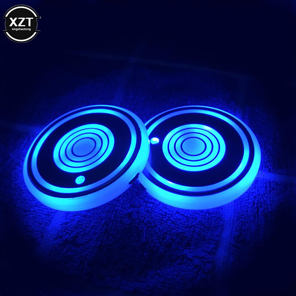 2 шт. универсальный светящийся автомобильный держатель для чашки с водой, 7 цветов, зарядка через USB, светодиодный светильник для украшения салона автомобиля, атмосферный свет, подстаканник