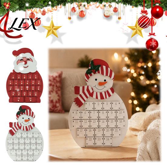 Decorative Advent Calendar Wooden Santa Snowman Calendar, 24-Day Countdown Box with Christmas Gift for Kids Numbered Drawers, Tabletop Decor,