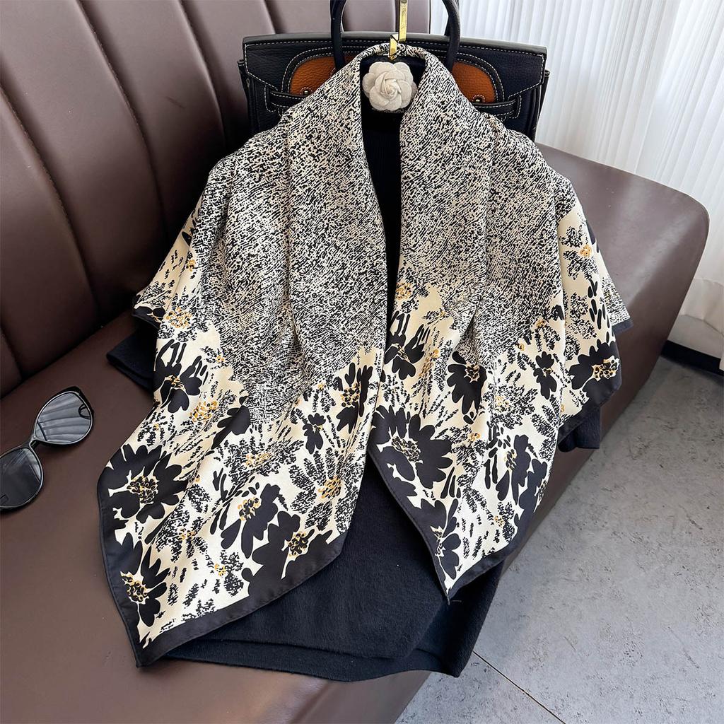 Floral Printed Square Scarf For Women Spring Summer Versatile Neck Wear