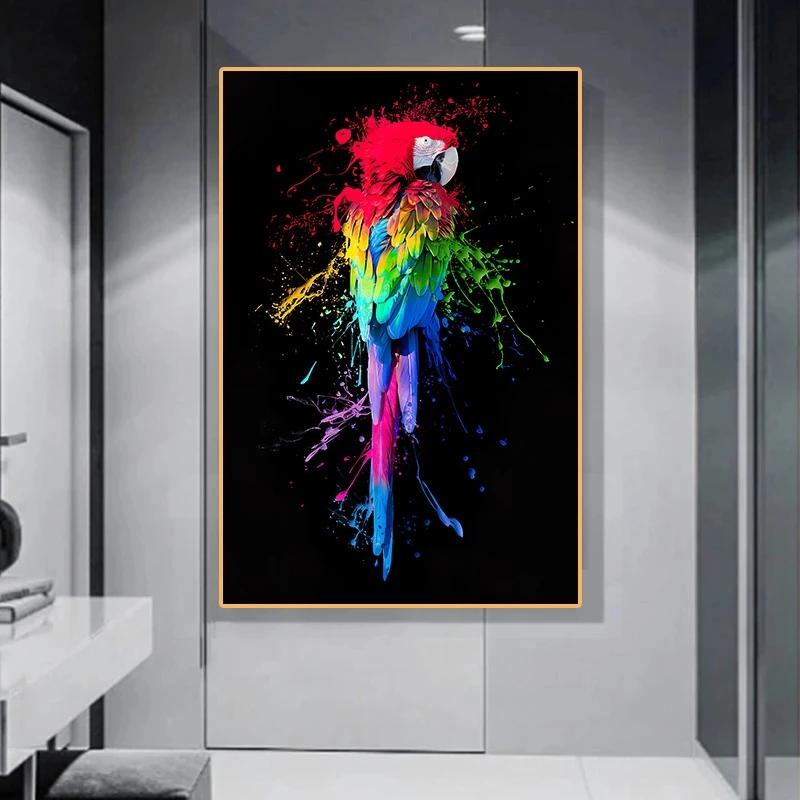 Colorful Beautiful Parrot Bird Graffiti Art Canvas Painting Wall Picture Animals Posters and Prints Living Room Home Decoration No Frame