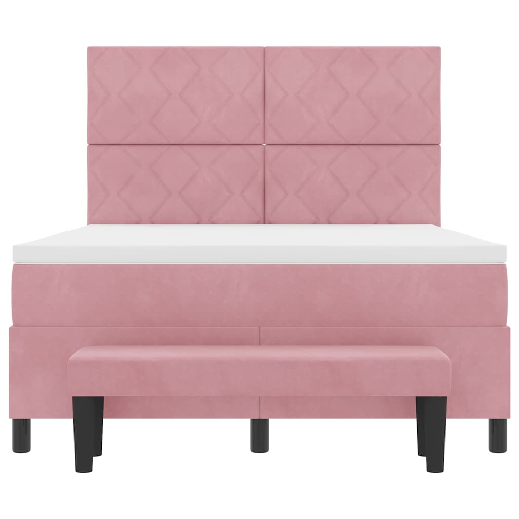 Box Spring Bed with Headboard Pink 190 x 140 cm Velvet