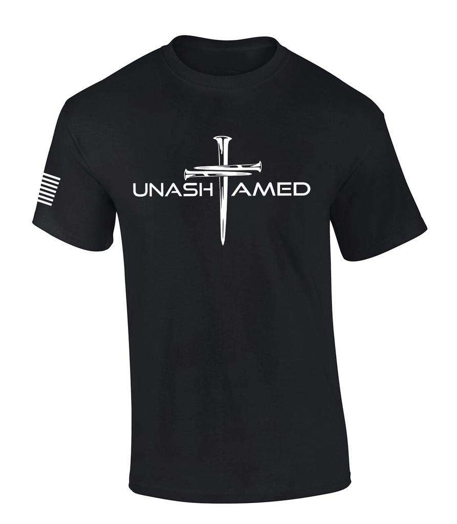 Mens Christian Shirt Nail Cross Unashamed Short Sleeve T-Shirt Graphic Tee