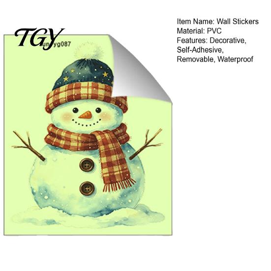 Retro Style Watercolor Snowman Wall Decals Glow in The Dark Stickers for Christmas Decor, Removable PVC Winter Soft Luminous Edge Decor Decals,