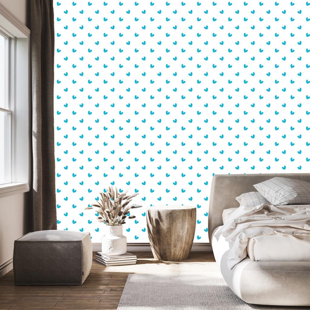 Hearts Wallpaper White, Celadon and Turquoise 50x1000