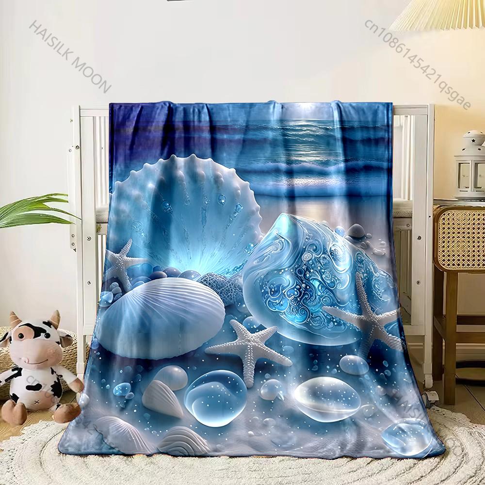 Seashells and starfish on shore Print Adult Children Warm Blankets Home Travel Car Soft Comfortable Suitable for all seasons