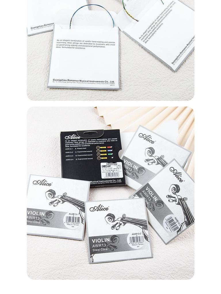 Струны для скрипки Alice AWR13: Высокопроизводительный набор для экзамена с высокоуглеродистой сталью и струнами с оплеткой из белой меди
