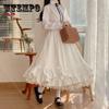 Skirts Womens Hepburn Style Black White Long Skirt Japanese Solid Color Double Layer Vintage French Ruffled A-line Skirts