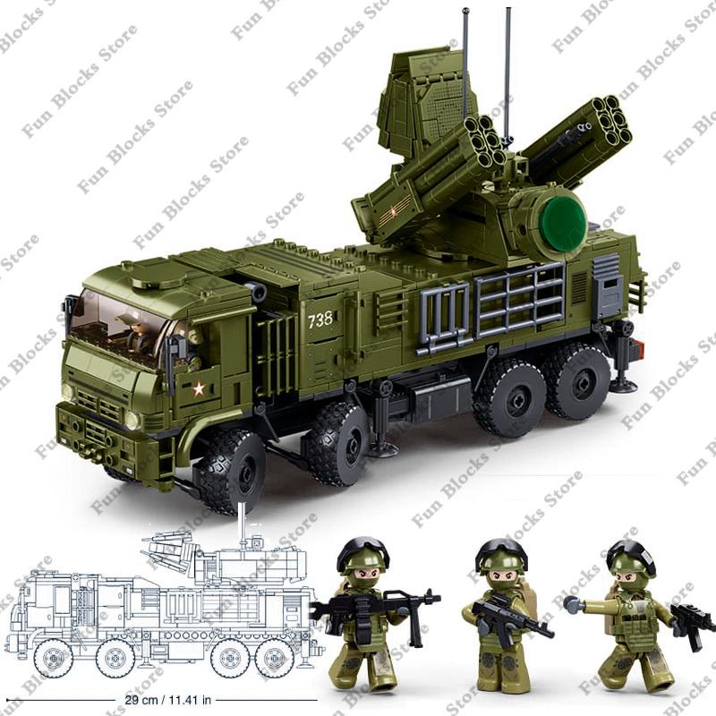 SLUBAN Военная зенитно-ракетная машина Панцирь С1С Автомобиль ПВО Наборы строительных блоков Солдатики Игрушки для детей