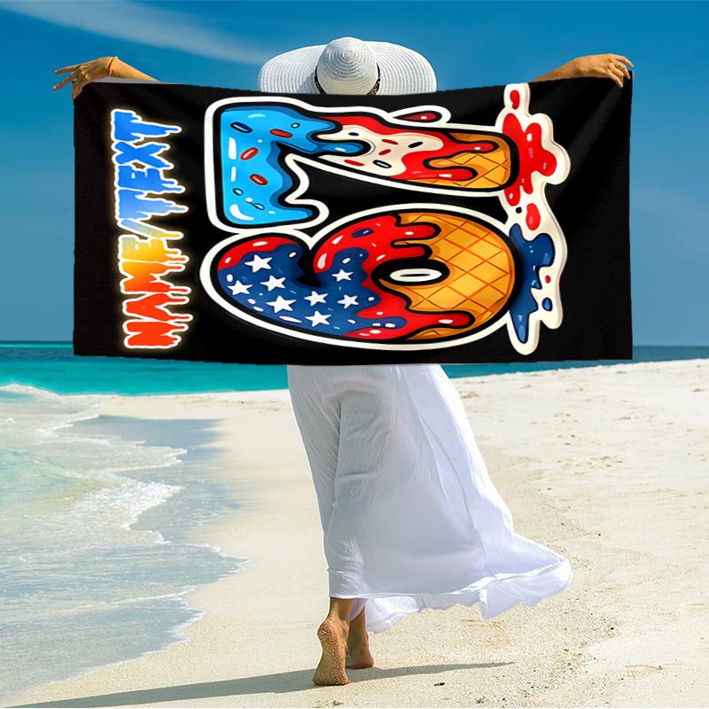 1PC Custom Name American Ice Cream Beach Towel Highly Absorbent And Sand-Resistant Towel for Swimming, Pool, Yoga, And Travel Lightweight