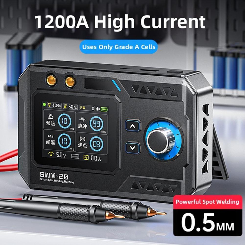 Двухимпульсный точечный сварочный аппарат SWM-20 - Ручной сварочный пистолет для медной сварки 1200А, 2,4-дюймовый цветной TFT-экран, 4-уровневая регулировка точечной сварки