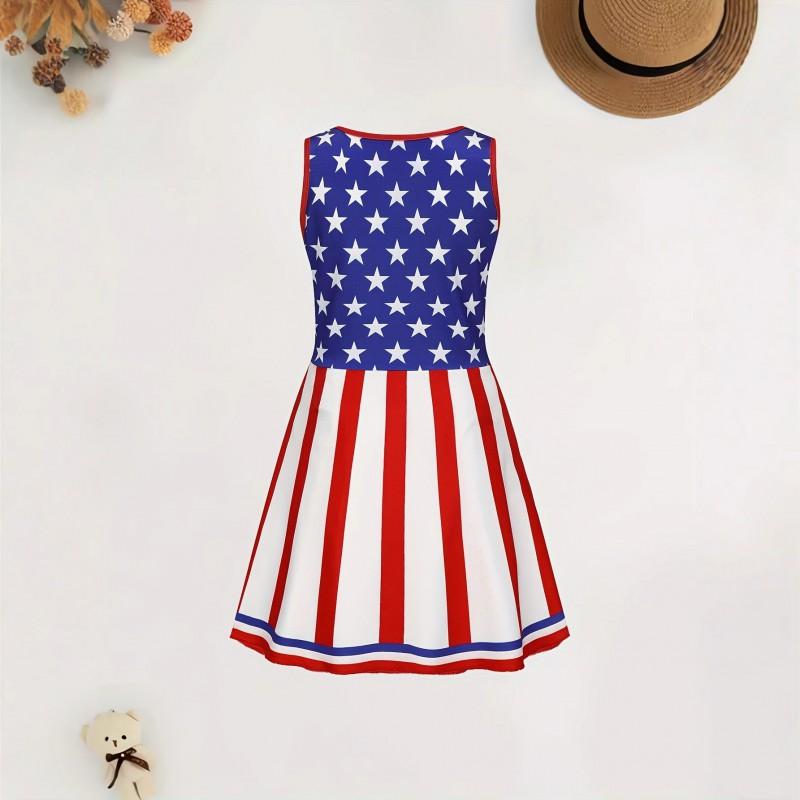 Girls Cheerleading Performance Dress Independence Day Print Milk Fabric Stage Costume Kids
