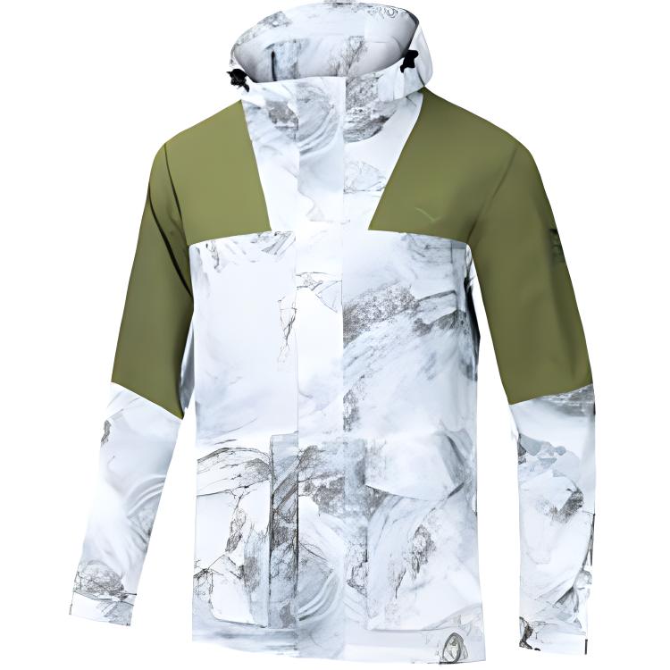 Anta Ветровка Outdoor Series Color Block с капюшоном и длинным рукавом реглан, мужская верхняя одежда, бумажно-белая, с принтом, темно-зеленая 152446602S-5