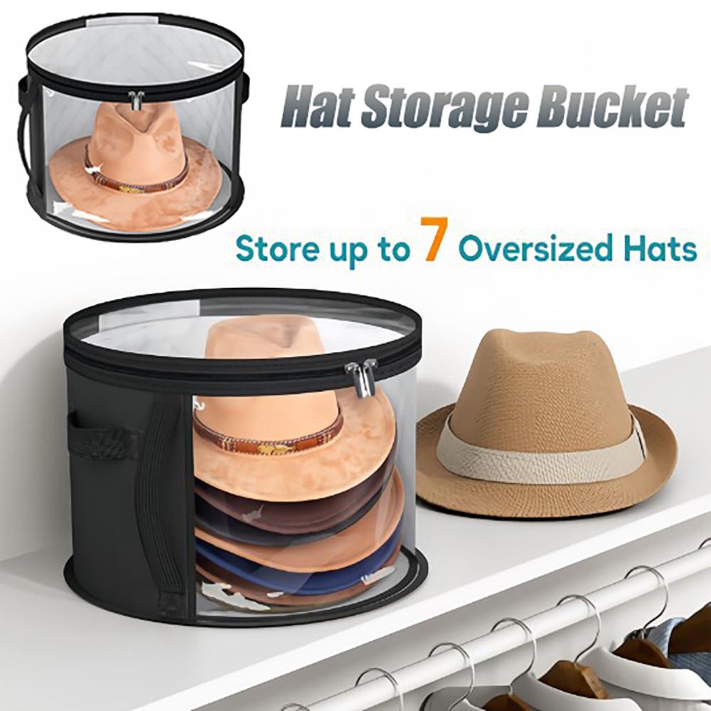 Hat Storage Bucket, Clothing Hat Travel Organizer, Foldable Round Brim Hat Storage Bag with Handle and Clear Window