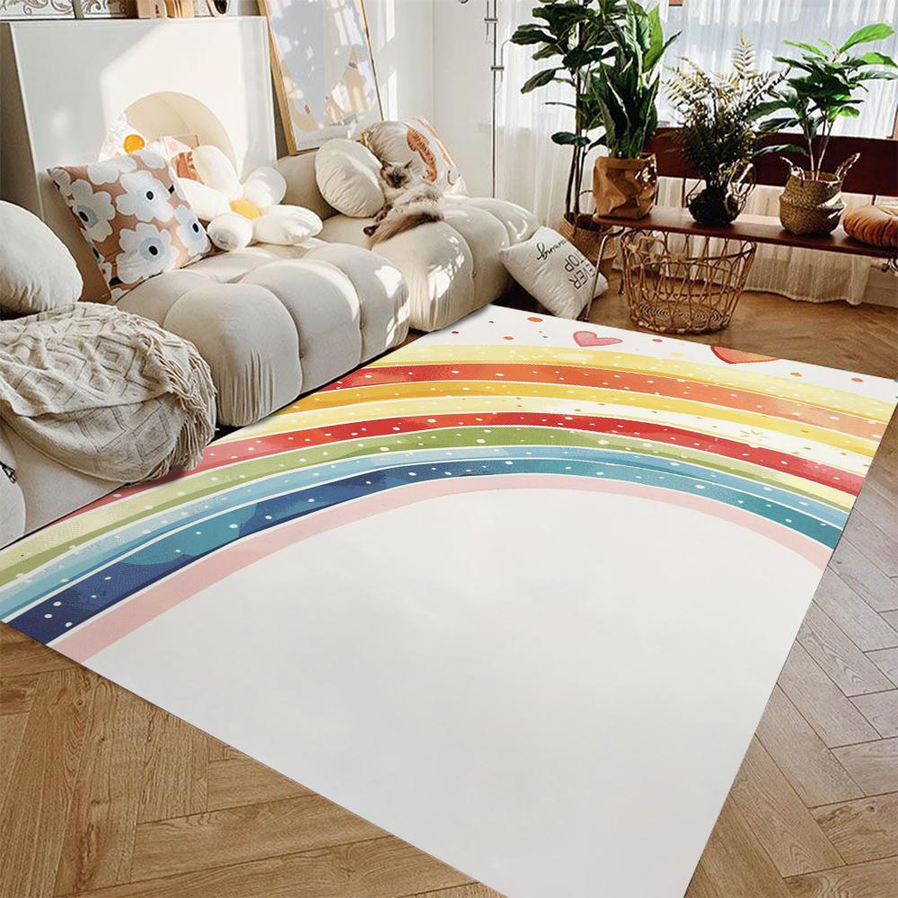 Kawaii Rainbow Pattern Carpet for Children's Room Cute Area Rug Home Decoration Non-slip Doormat Bedside Floor Washable Mat