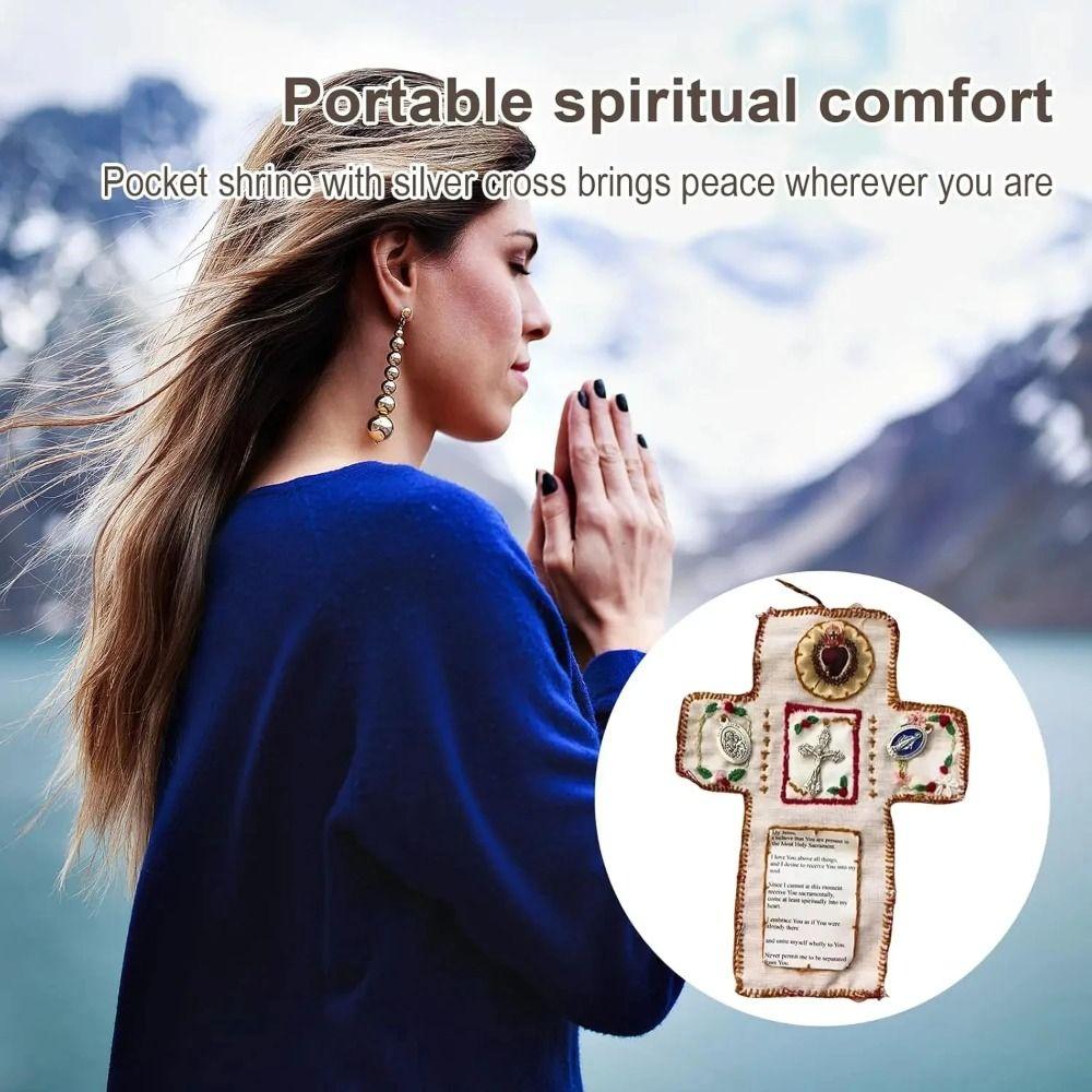 Silver Cross Pocket Shrine Blessings Prayer Mat Creative Mini Prayer Quilt Meditation