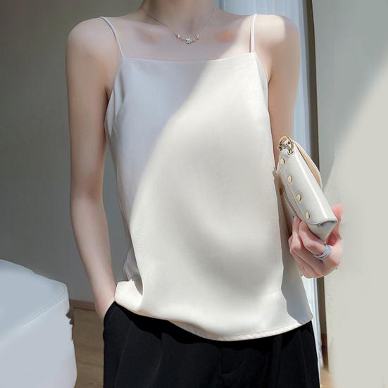 Summer Vest Sling Sleeveless Smooth Fabric Tank Tops Loose Fit Soft Elastic