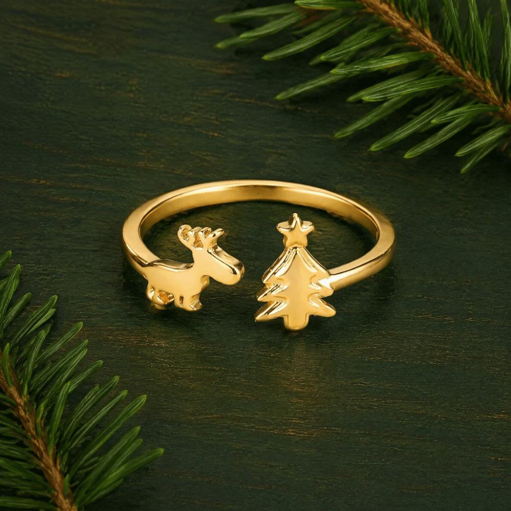 Lightweight Reindeer Ring Retro Adjustable Ring Fashion Christmas Tree Ring Holiday