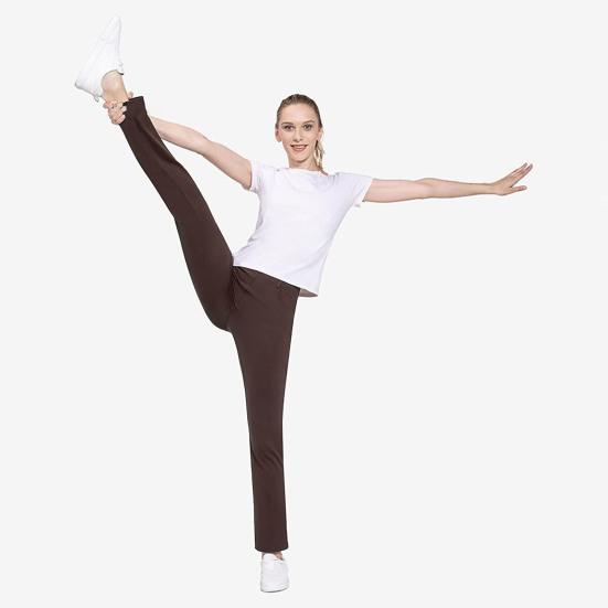 Women Office Pants Elastic High Waist Solid Color Trousers with Pockets Light Flared