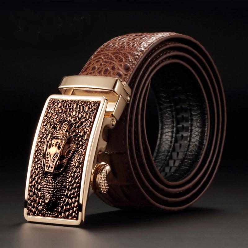 Men's Genuine Leather Crocodile Pattern Automatic Buckle Belt