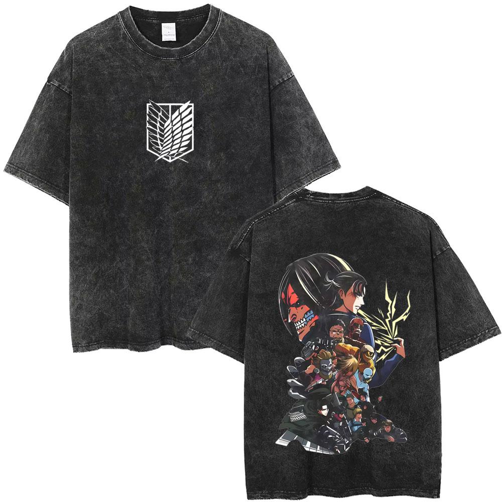 Washed Vintage Anime Attack on Titan Annie Leonhart Merch Tshirt Men Women Clothing Manga Harajuku Oversized T Shirt Streetwear
