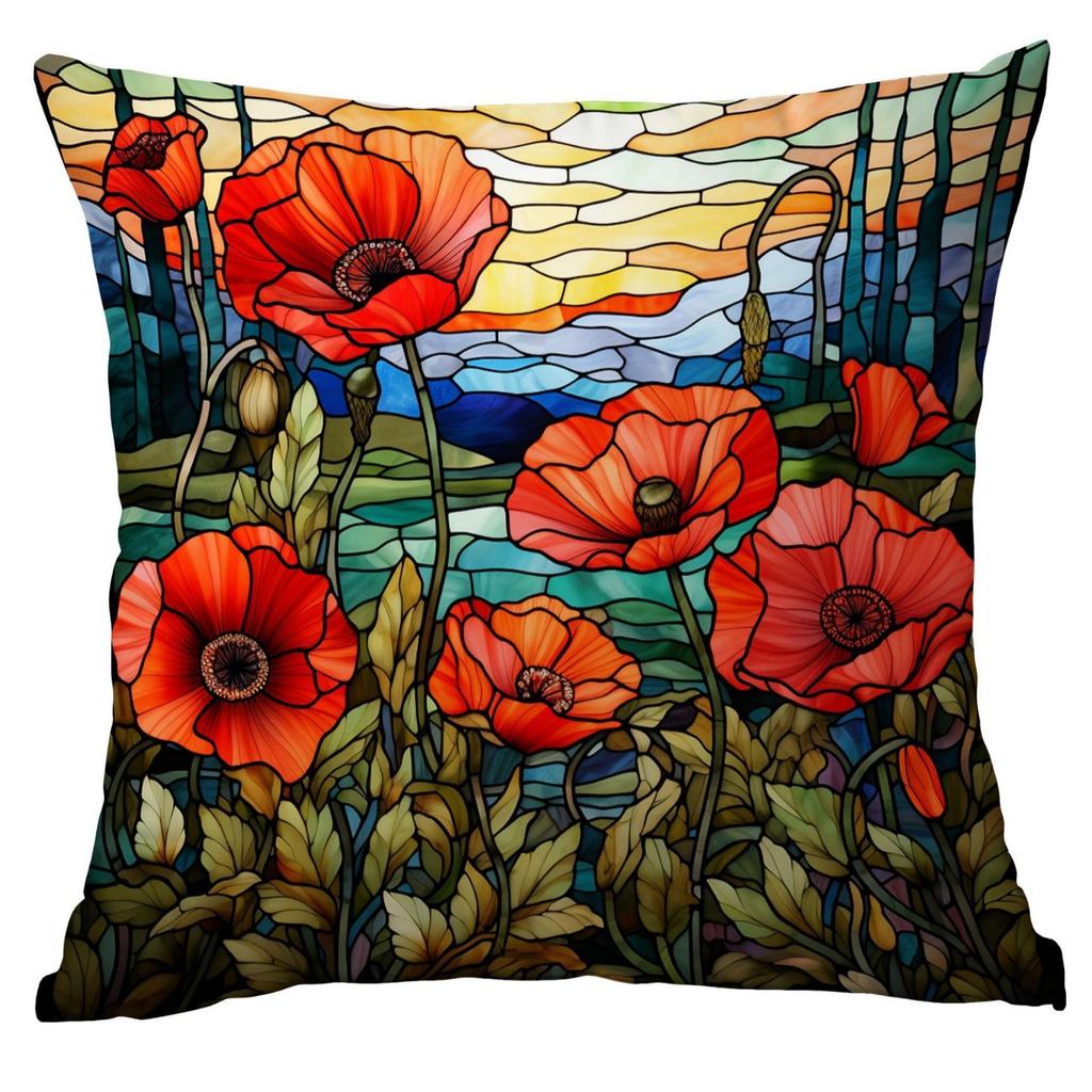 New Vintage Floral Pillowcase Creative Colored Glass Printed Home Sofa Car Cushion Pillowcase