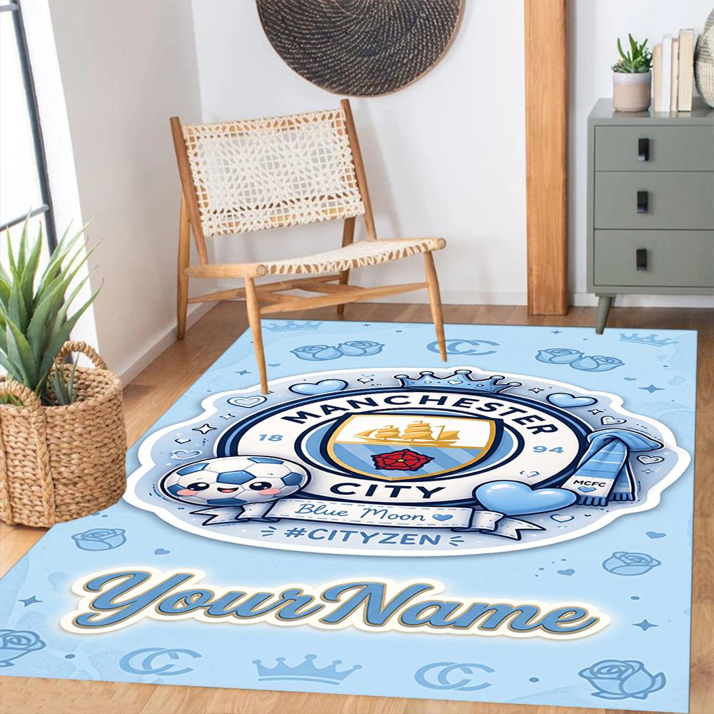 Manchester City Customizable Name Floor Mat Design for Bedrooms Game Room Dormitory Outdoor Anti-slip Rug Anime Office Decor