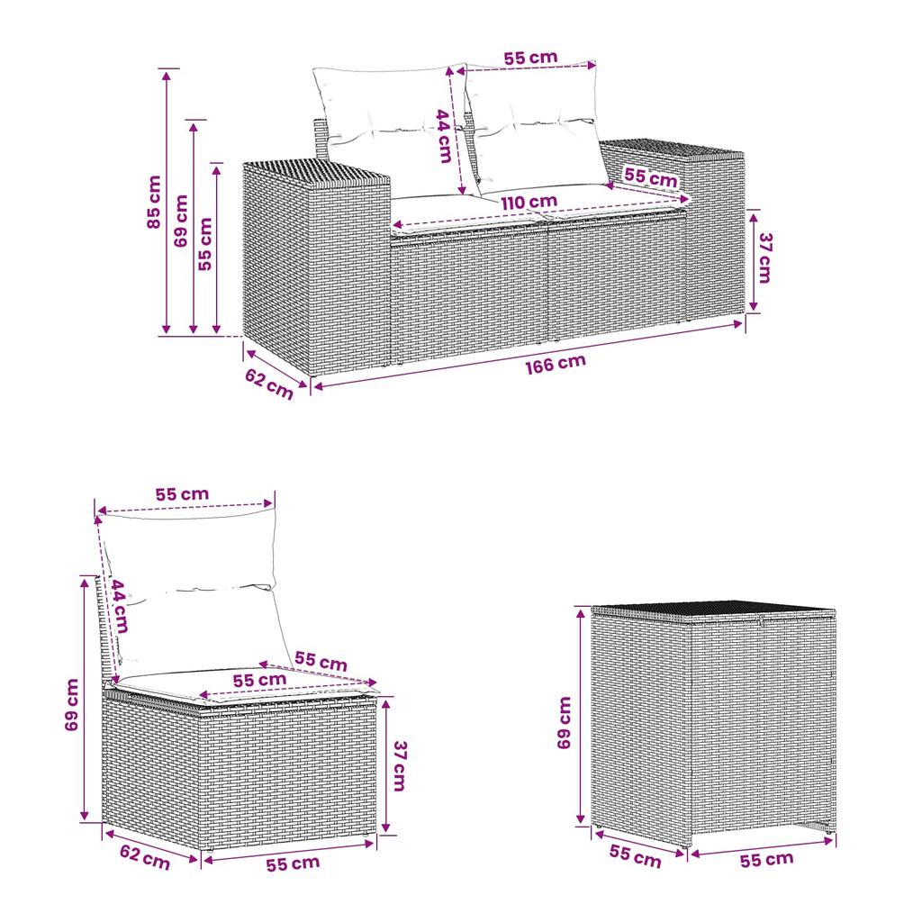 Sofa Set 5 Pieces Brown and Cream White Poly Rattan and Steel