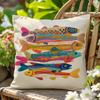 Colorful Rainbow Trout Pillow Cover Vibrant Boho Fish Print Funky Coastal Nautical Cushion Case For Sofa Bed Couch Home Decor
