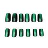 Square emerald green elegant cat's eye luxury whitening wearable detachable nail art 24 pieces dark green