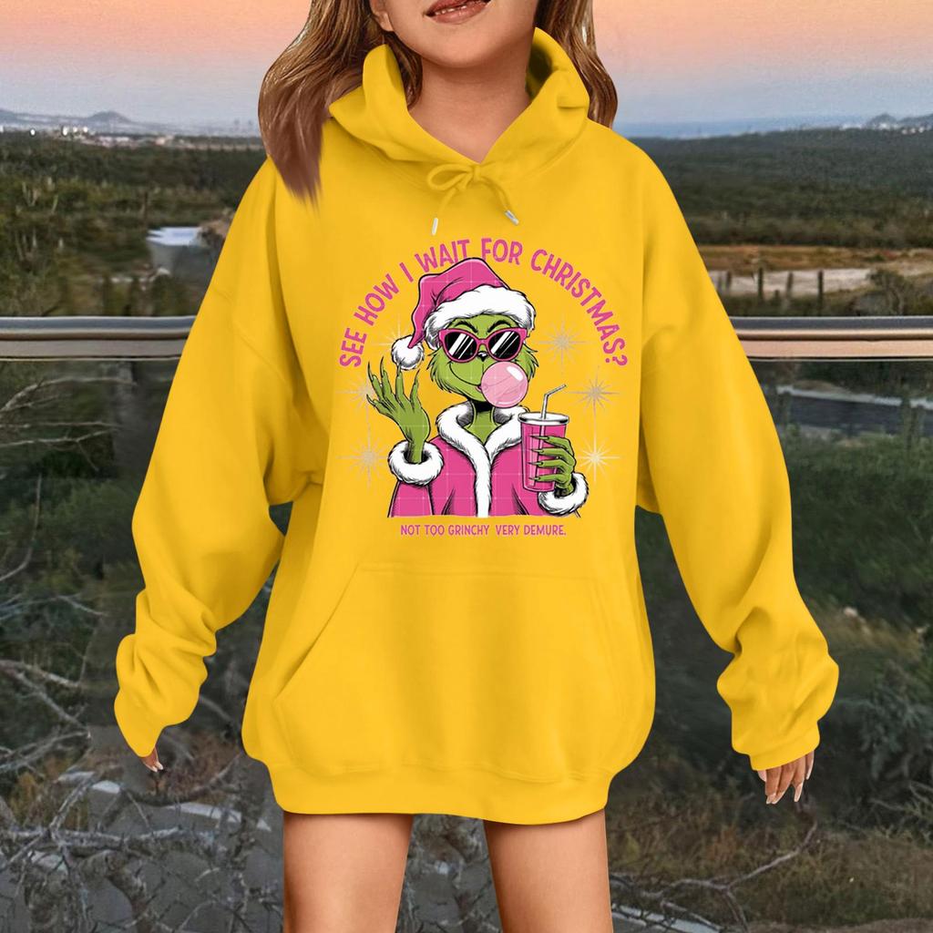 Children's Fashionable Casual Long-sleeved Loose Christmas Print Pullover Hooded Sweatshirt