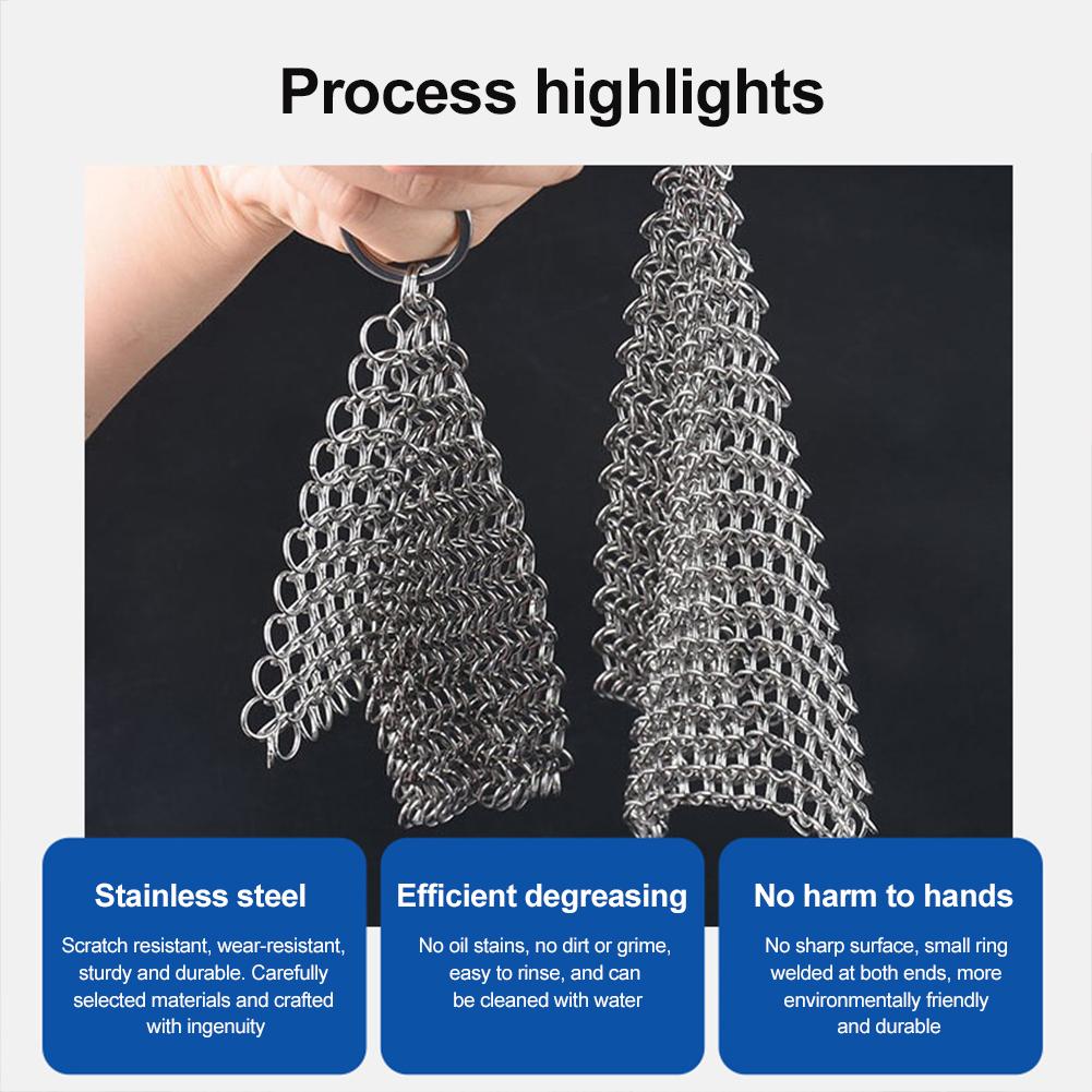 4-8in Sainless Steel Stubborn Stain With Small Ring Chain Cleaner Cast Iron Washer Cleaning Anti-Rust Magic Cast Iron Cleaner