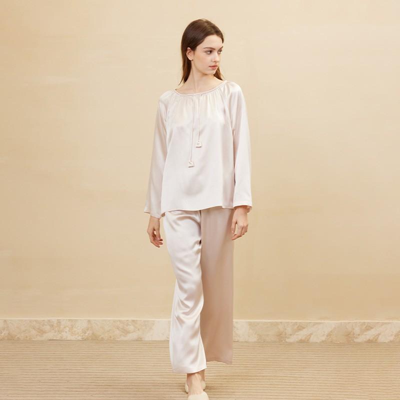 Silk Pajama Set 100% Mulberry Long Sleeve Top Pants Sleepwear Women