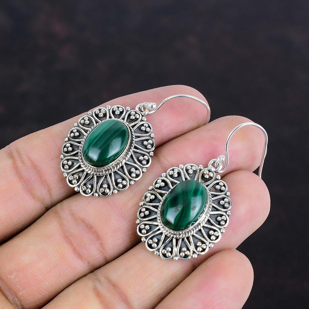 Серьги из малахита, драгоценные камни, серьги ручной работы, серьги из стерлингового серебра 925 пробы, ювелирные изделия из малахита высшего качества, винтажные серьги, подарки для нее