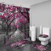 Набор из 4 предметов: шторка для душа для ванной комнаты Cherry Blossom Boulevard, шторка для ванной с 12 крючками, нескользящие коврики, коврик на крышку унитаза, перегородка для ванной