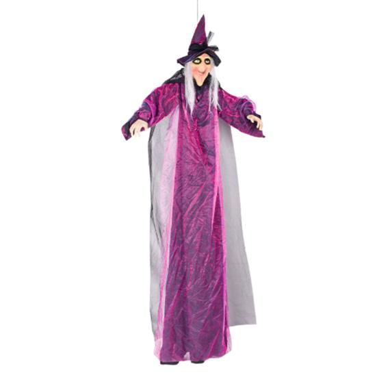 6 FT Halloween Flying Witch Decor Animated Hovering Witch with Scary Sound And Light-up Eyes for Outdoor Garden Yard Lawn Decoration