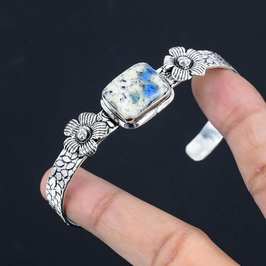 День матери Сделка К2 Яшма Драгоценный камень Цветок Дочь Браслет-манжета 925 Серебро