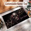 Skull Gothic Theme Soft Crystal Velvet Rug Custom Name & Text Print Non Slip Floor Rug for Bedroom Living Room