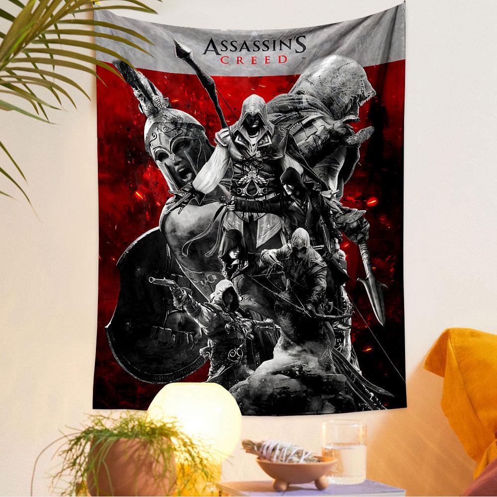 Assassin's Creed Tapestry Wall Hanging, Stealth Game Logo Poster Art, Gamer Wall Decor for Bedroom Living Room Dorm