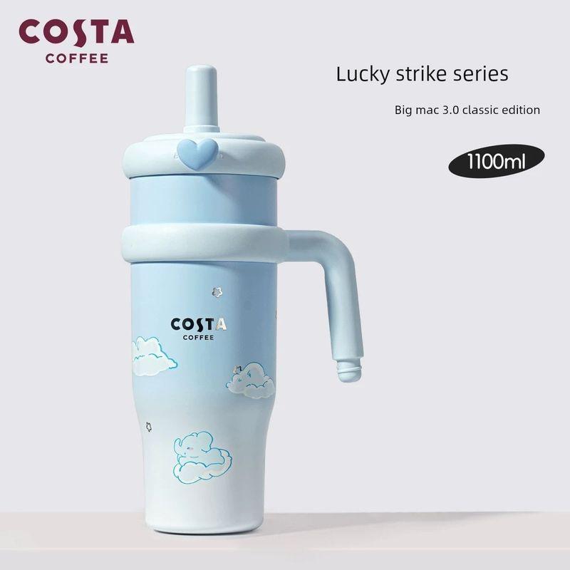 New Costa High-Capacity Thermos Cup with a Stylish Design, Featuring a Cartoon Straw Cup and Portable Car-Mounted Water Bottle
