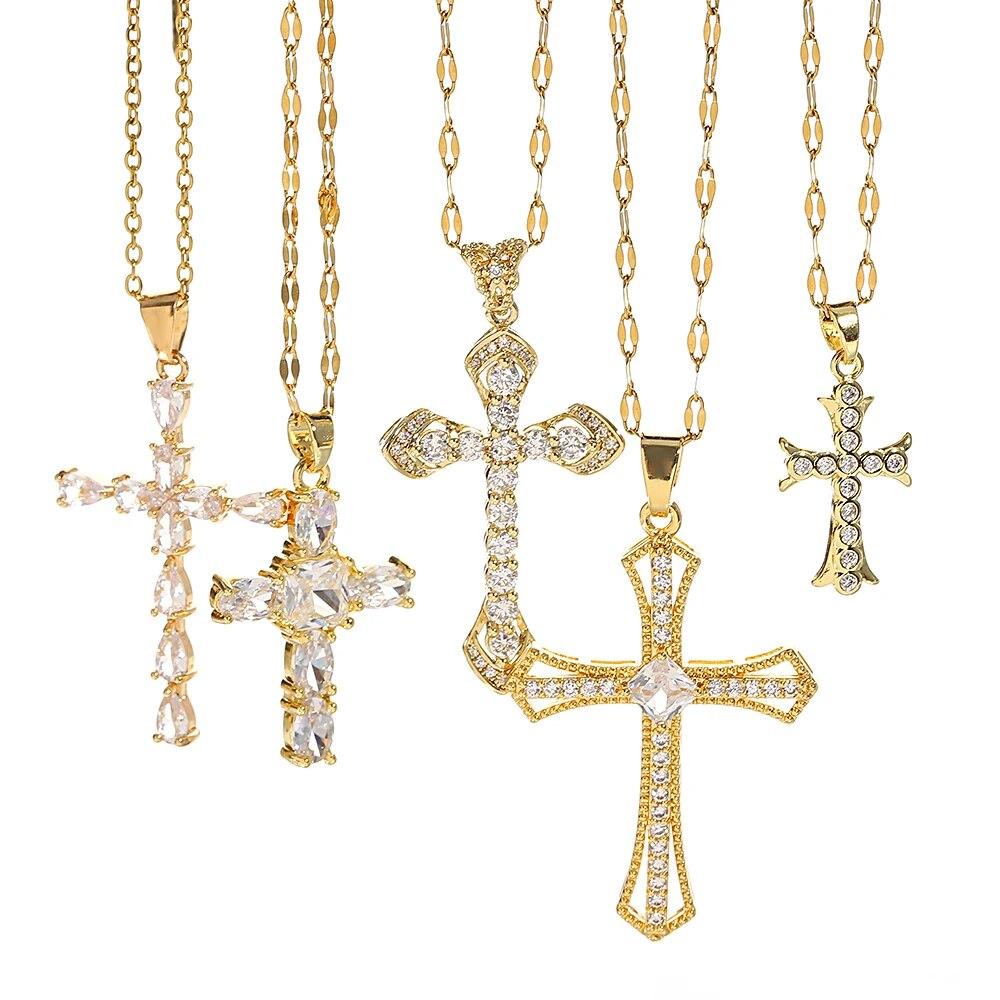 Религиозное ожерелье с крестом для женщин и мужчин, цепочка из нержавеющей стали, христианский кулон, воротник, молитва, крещение, Рождественский подарок