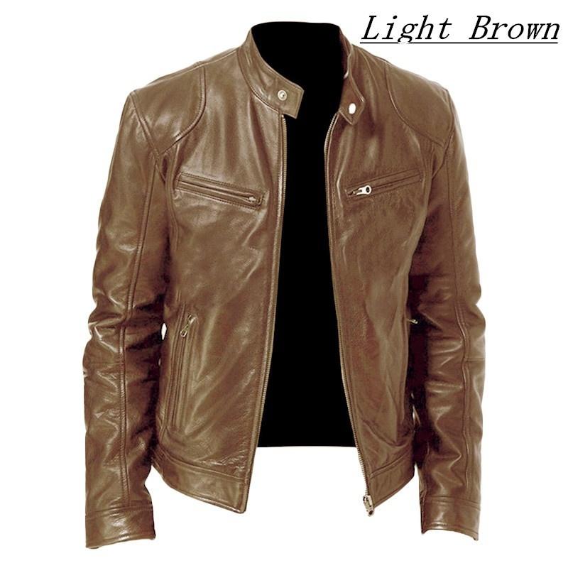 High Quality Autumn Winter Fashion Men's Stand Collar Leather Jacket Motorcycle Long Sleeve Jacket Coat Club Bomber Jacket Plus Size Jacket
