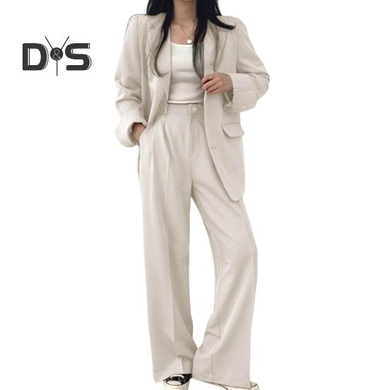 Женский комплект из 2 шт./компл., пальто, брюки, деловой стиль, однобортный кардиган с длинным рукавом и воротником-стойкой, высокая талия, широкие штаны, однотонный цвет