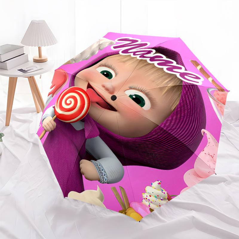 Personalized Name M-Masha and the Bear Print Umbrella - Automatic Open/Close, Eight-Rib Durable Frame, Automatic Folding Umbrella