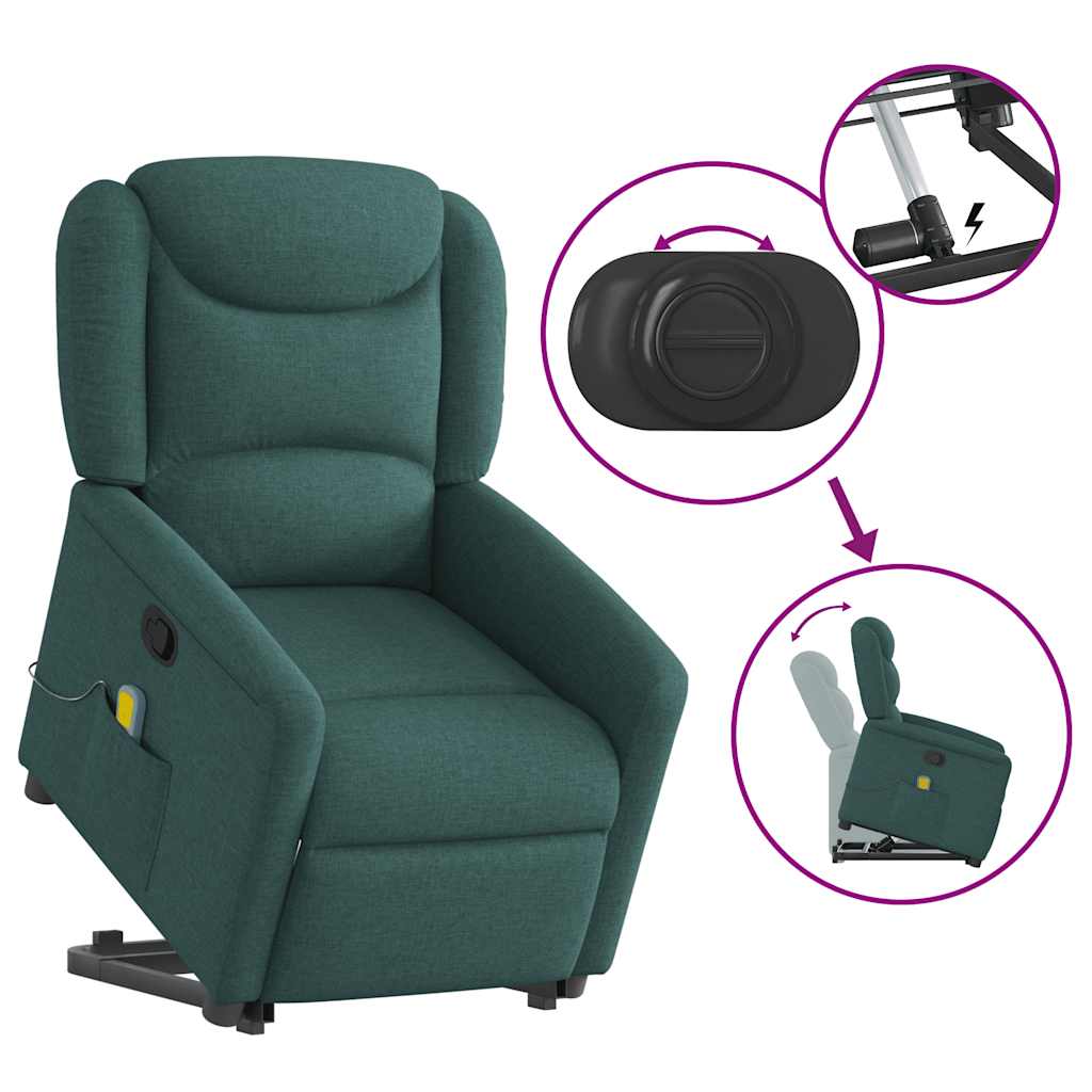 Massage Recliner with Rising Function Dark Green Fabric