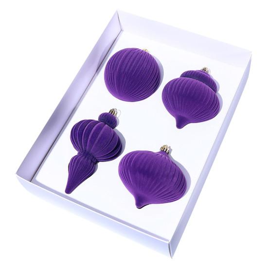 4 шт. Бархатные елочные шары Пластиковый флокированный декор с металлическими подвесками