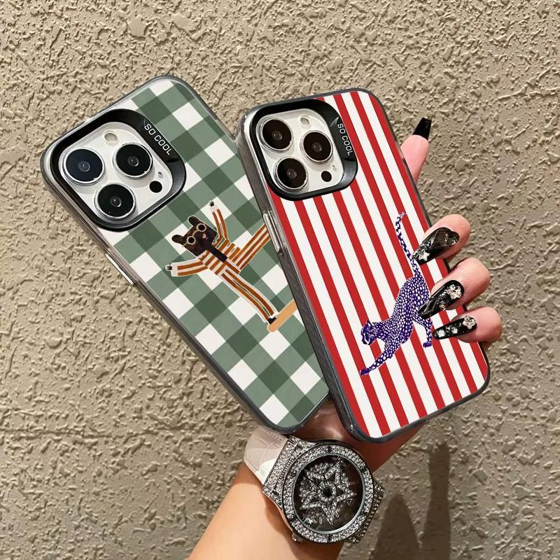 Cute Green And White Plaid Animal Phone Case For Samsung Galaxy S26 S25 Ultra S24 S23 FE S22 S21 Plus A56 A55 Hard Matte Cover