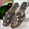 Sparkling Crystal Low Heeled Slippers for Women In Summer, Made of Transparent Plastic Material, Suitable for Indoor and Household Use