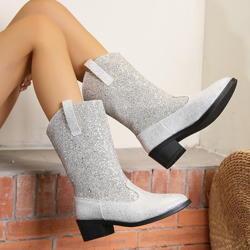 Fashion Women's Fashion Thick Heel Single Boots Autumn New Pointed Head Suede Matching Color Anti-slip Wear-resistant Mid-calf Boots