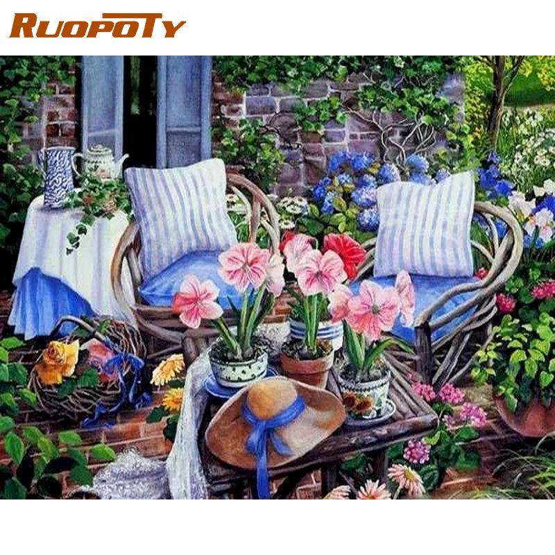 RUOPOTY Безрамные цветы серии DIY картина по номерам ручная роспись маслом акриловый рисунок по номерам для домашнего декора подарок