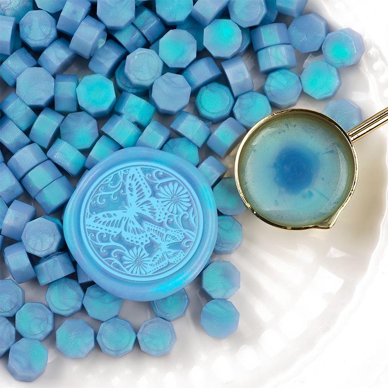 Pearlescent Iridescent Sealing Wax Stamp Set with Octagonal Wax Granules